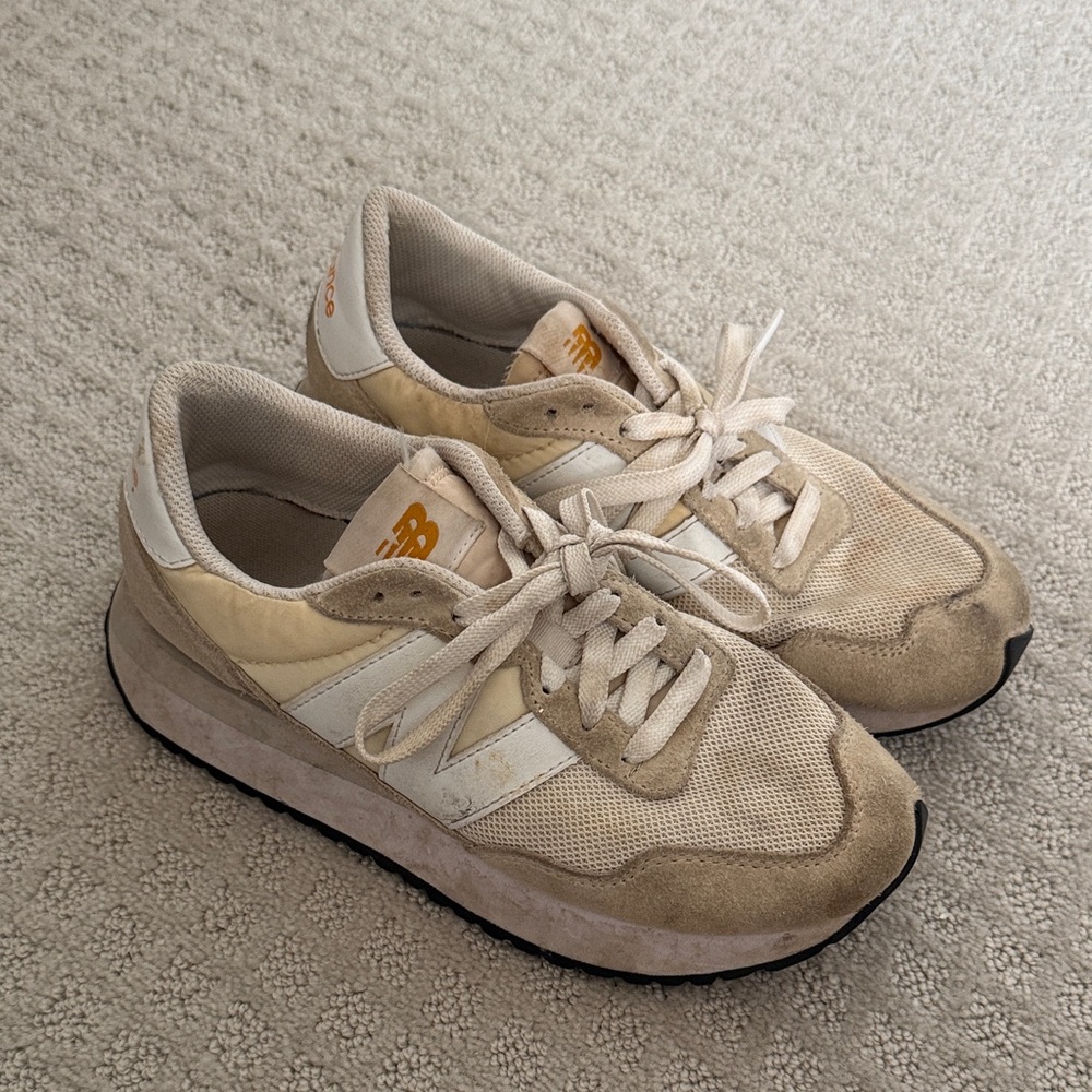 New Balance Tan and White Athletic Shoes